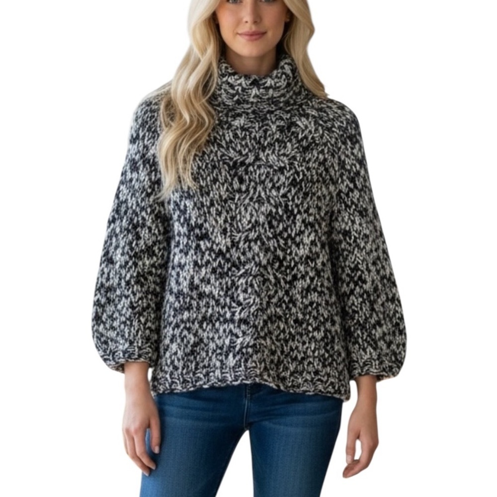 POL Marble Chunky Knit Turtleneck Sweater - Black and White